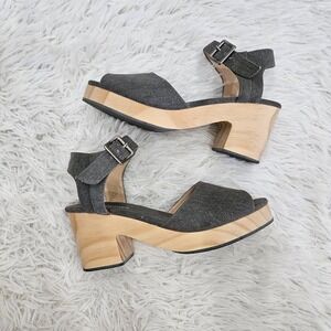NWOB Kelsi Dagger Sz 8 Brooklyn Montgomery Gray Wood Block Heel‎ Sandals